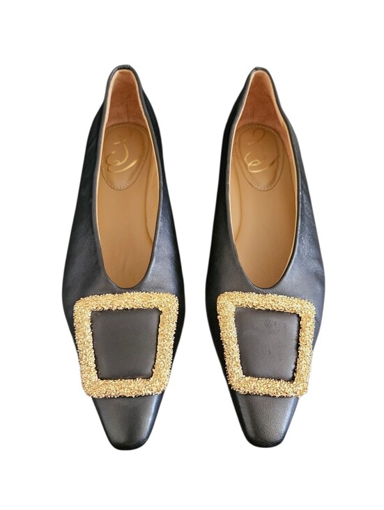 Sam Edelman Shoes - Sam Edelman Janina Pointed Toe Black Leather Flats Size 8.5